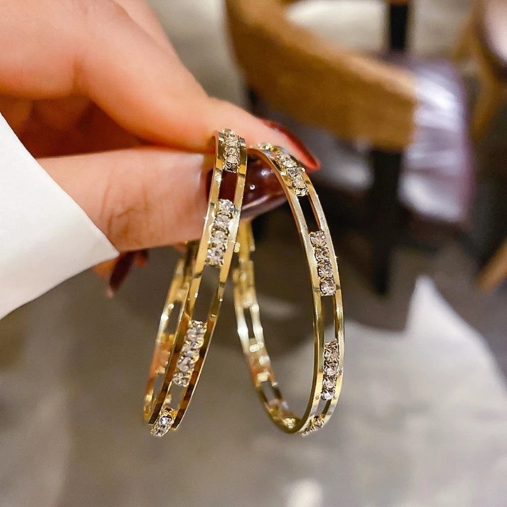 Gold Plated Diamond Hoops Earrings